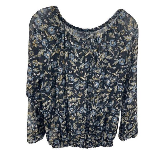 Chelsea & Theodore Womens Blouse Top Long Sleeve Off Shoulder Floral Black Large - Picture 11 of 11